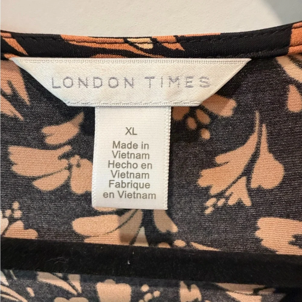 London Times Black and Orange Floral Long Sleeve Dress - Picture 2 of 4